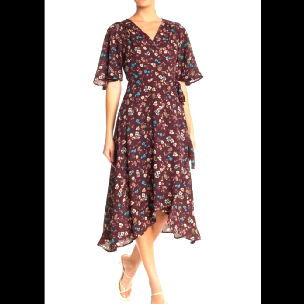 Bobeau Floral Print Wrap Dress, Size S